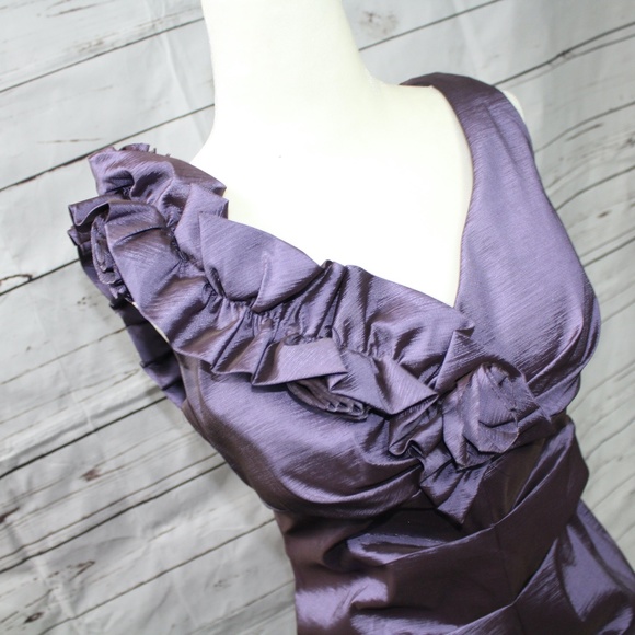 Rosette and Ruched Purple Party Dress - Picture 4 of 9